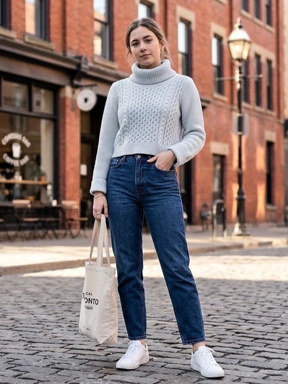 Club Monaco Cable Knit Cowl Neck Sweater in baby blue